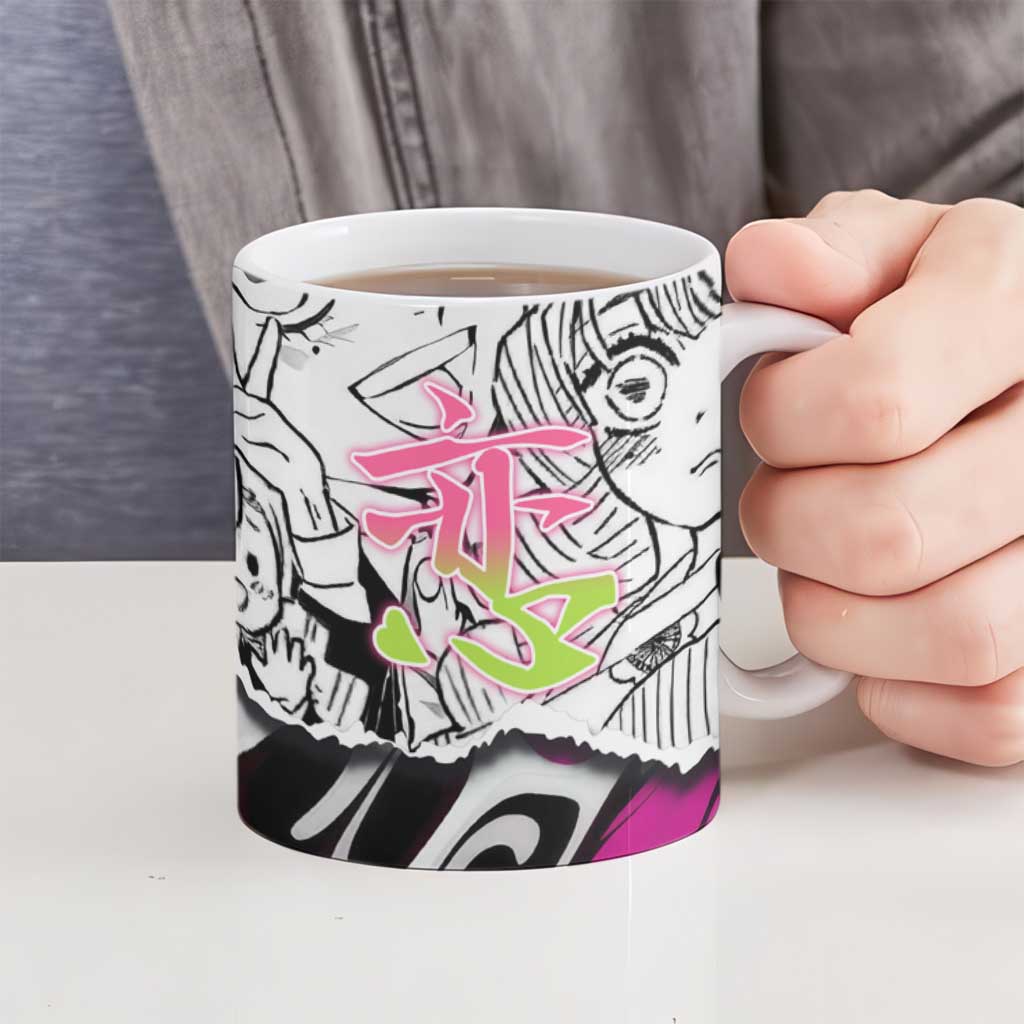 Mitsuri Kanroji Demon Slayer Manga Collage Ceramic Mug with Pink and Purple Love Hashira Aesthetic - The Mazicc