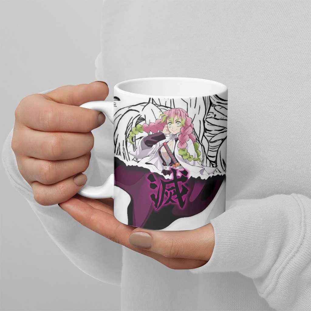 Mitsuri Kanroji Demon Slayer Manga Collage Ceramic Mug with Pink and Purple Love Hashira Aesthetic - The Mazicc