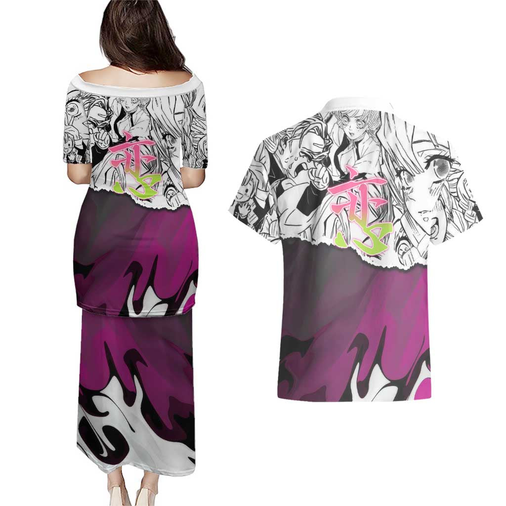 Mitsuri Kanroji Demon Slayer Manga Collage Couples Matching Puletasi and Hawaiian Shirt with Pink and Purple Love Hashira Aesthetic - The Mazicc