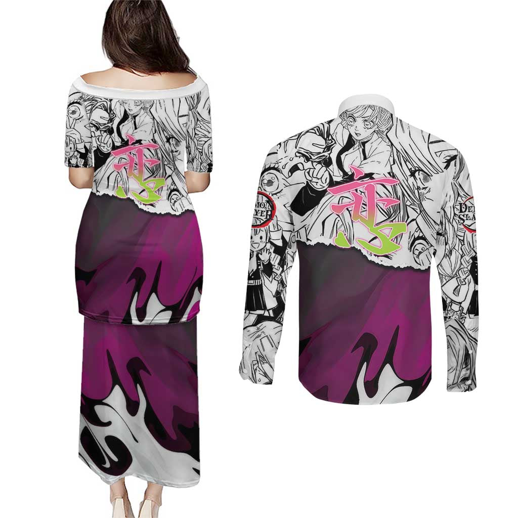 Mitsuri Kanroji Demon Slayer Manga Collage Couples Matching Puletasi and Long Sleeve Button Shirt with Pink and Purple Love Hashira Aesthetic - The Mazicc