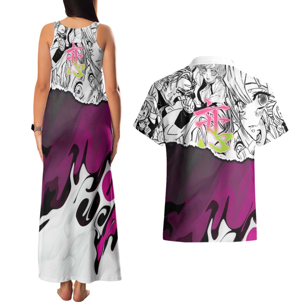 Mitsuri Kanroji Demon Slayer Manga Collage Couples Matching Tank Maxi Dress and Hawaiian Shirt with Pink and Purple Love Hashira Aesthetic - The Mazicc