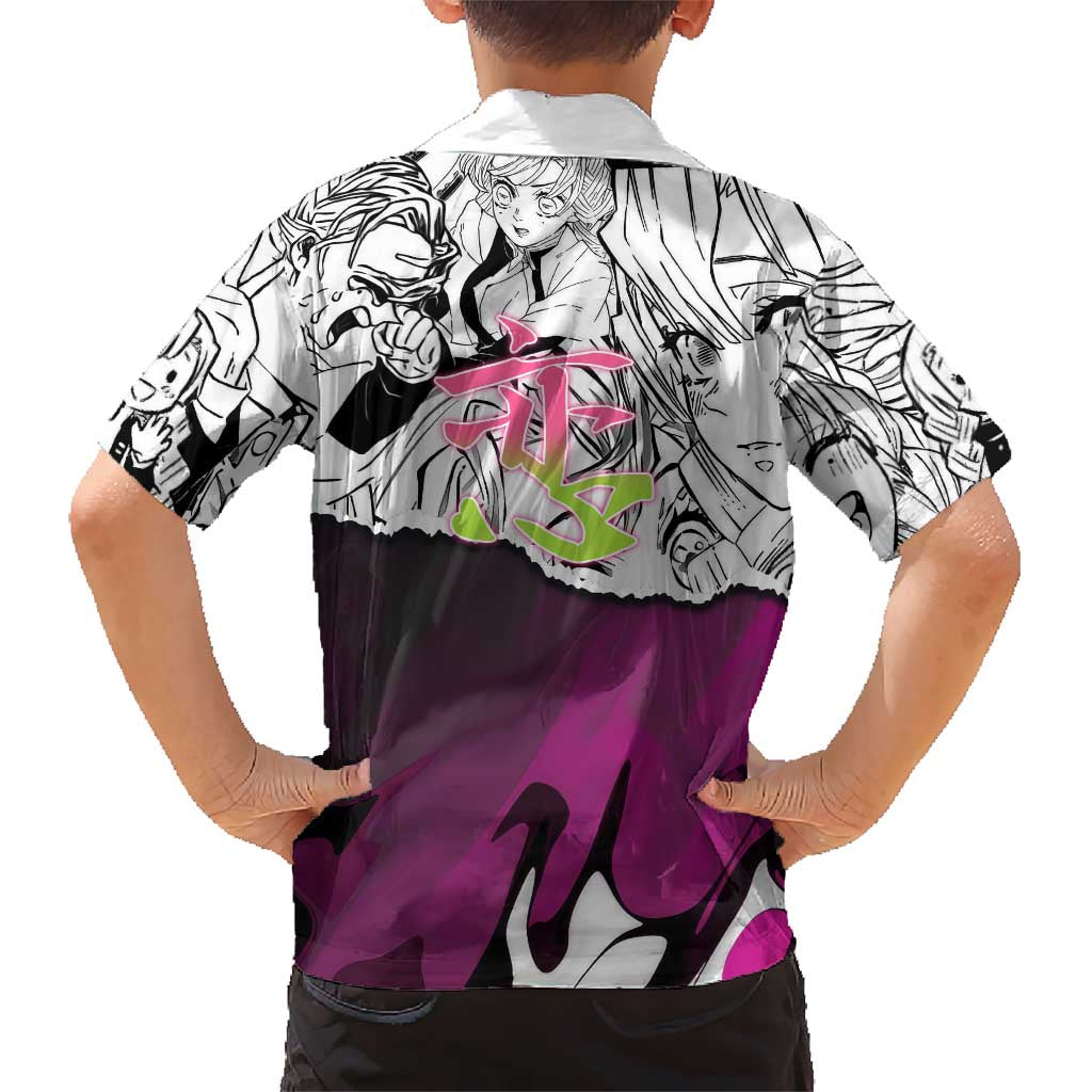 Mitsuri Kanroji Demon Slayer Manga Collage Family Matching Long Sleeve Bodycon Dress and Hawaiian Shirt with Pink and Purple Love Hashira Aesthetic