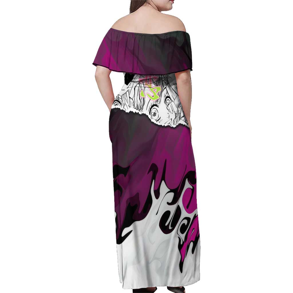 Mitsuri Kanroji Demon Slayer Manga Collage Family Matching Off Shoulder Maxi Dress and Hawaiian Shirt with Pink and Purple Love Hashira Aesthetic