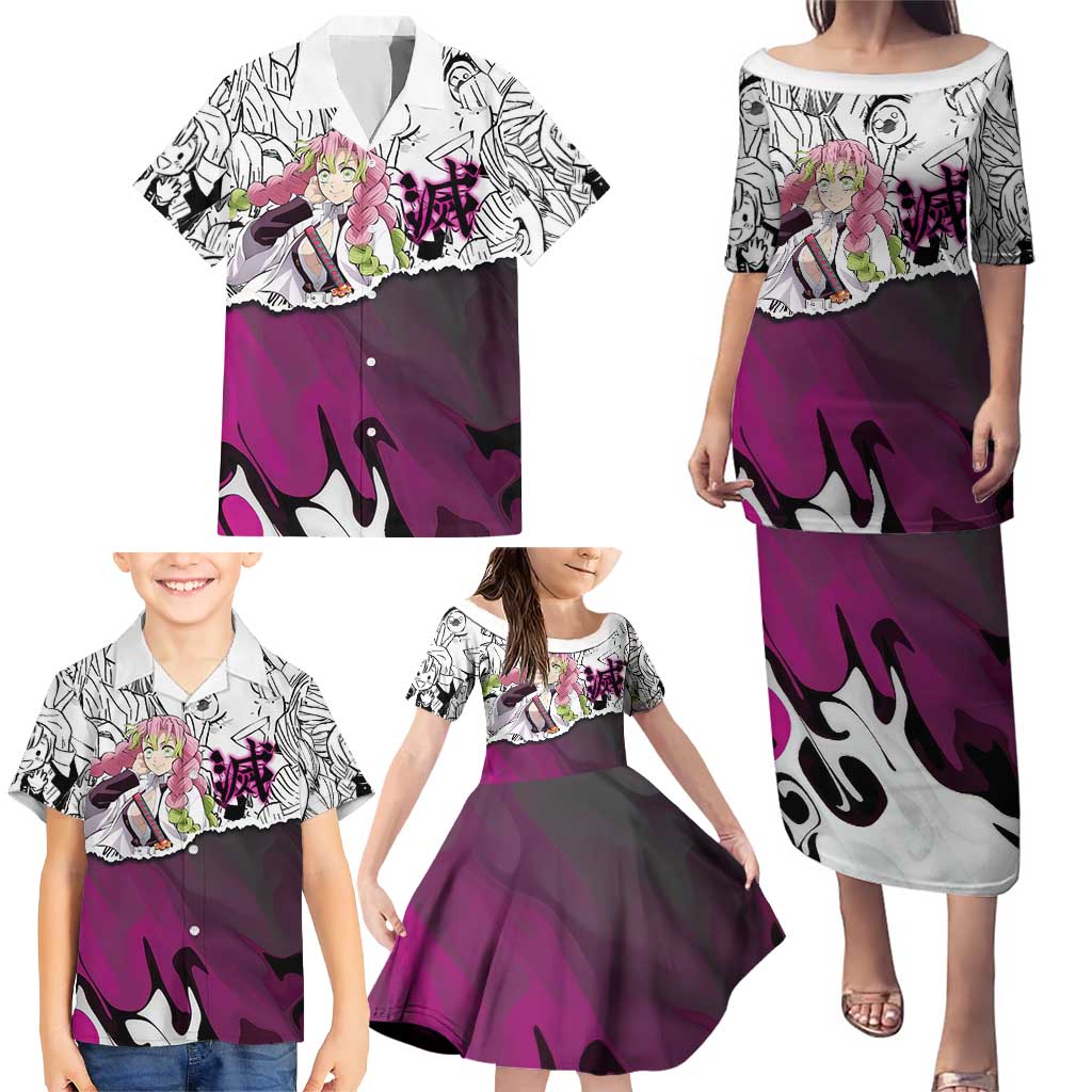 Mitsuri Kanroji Demon Slayer Manga Collage Family Matching Puletasi and Hawaiian Shirt with Pink and Purple Love Hashira Aesthetic