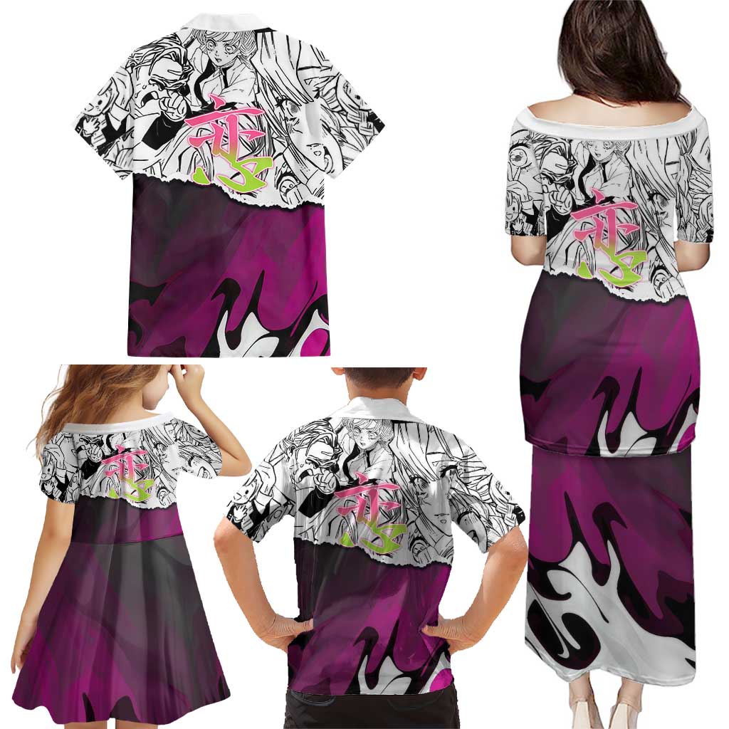 Mitsuri Kanroji Demon Slayer Manga Collage Family Matching Puletasi and Hawaiian Shirt with Pink and Purple Love Hashira Aesthetic