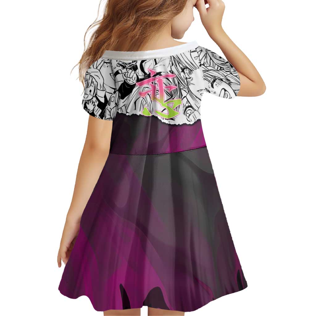 Mitsuri Kanroji Demon Slayer Manga Collage Family Matching Summer Maxi Dress and Hawaiian Shirt with Pink and Purple Love Hashira Aesthetic