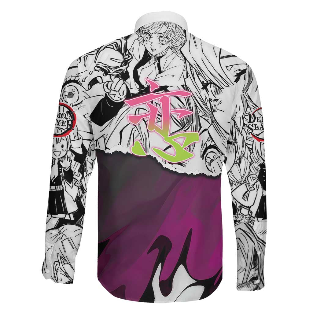 Mitsuri Kanroji Demon Slayer Manga Collage Family Matching Summer Maxi Dress and Hawaiian Shirt with Pink and Purple Love Hashira Aesthetic