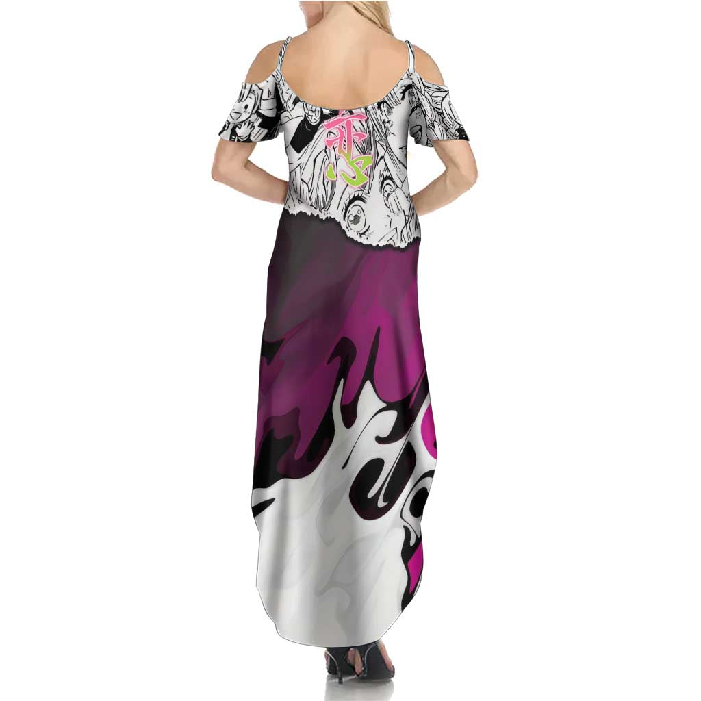 Mitsuri Kanroji Demon Slayer Manga Collage Family Matching Summer Maxi Dress and Hawaiian Shirt with Pink and Purple Love Hashira Aesthetic