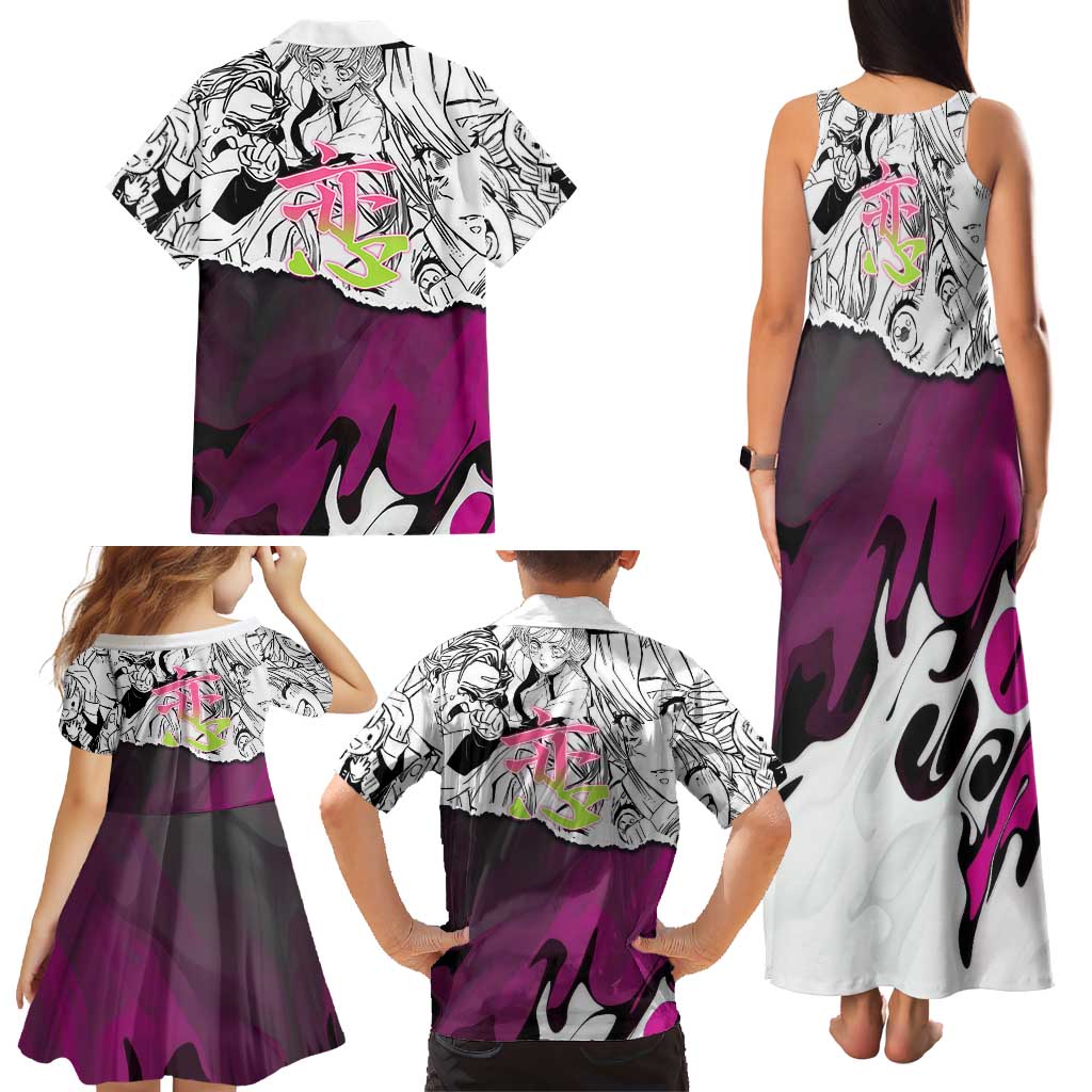 Mitsuri Kanroji Demon Slayer Manga Collage Family Matching Tank Maxi Dress and Hawaiian Shirt with Pink and Purple Love Hashira Aesthetic