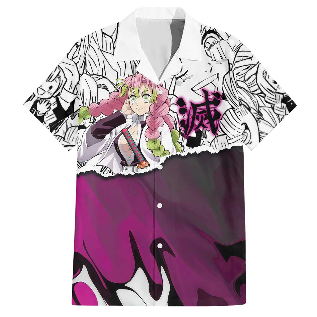 Mitsuri Kanroji Demon Slayer Manga Collage Hawaiian Shirt with Pink and Purple Love Hashira Aesthetic - The Mazicc