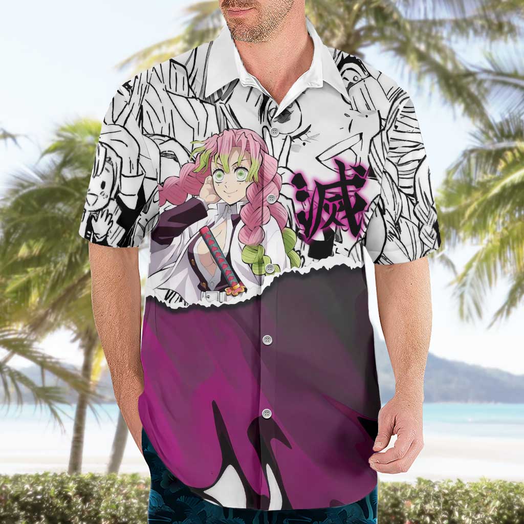 Mitsuri Kanroji Demon Slayer Manga Collage Hawaiian Shirt with Pink and Purple Love Hashira Aesthetic - The Mazicc