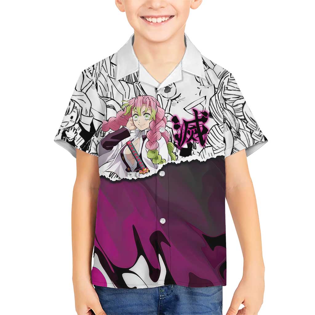 Mitsuri Kanroji Demon Slayer Manga Collage Hawaiian Shirt with Pink and Purple Love Hashira Aesthetic - The Mazicc
