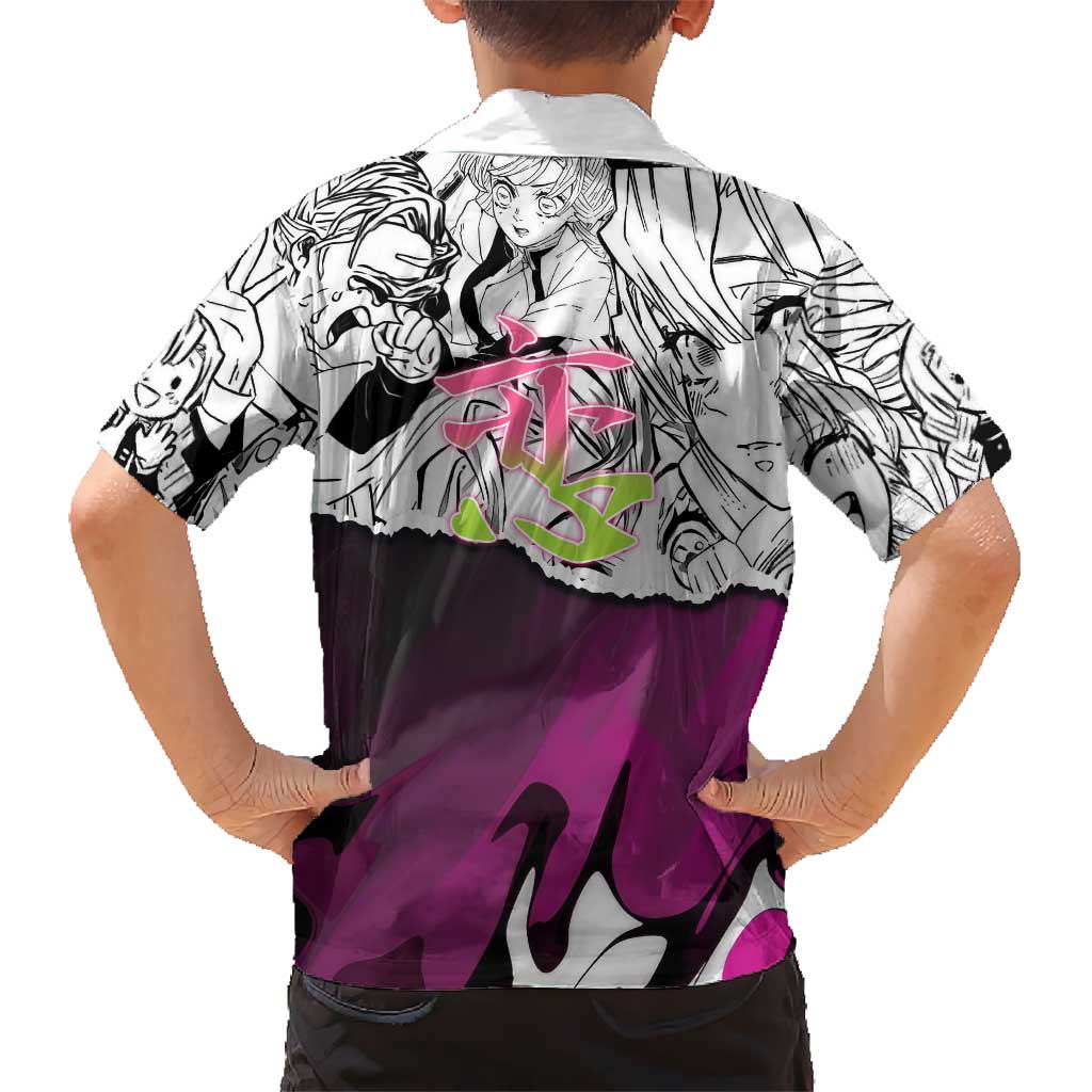 Mitsuri Kanroji Demon Slayer Manga Collage Hawaiian Shirt with Pink and Purple Love Hashira Aesthetic - The Mazicc