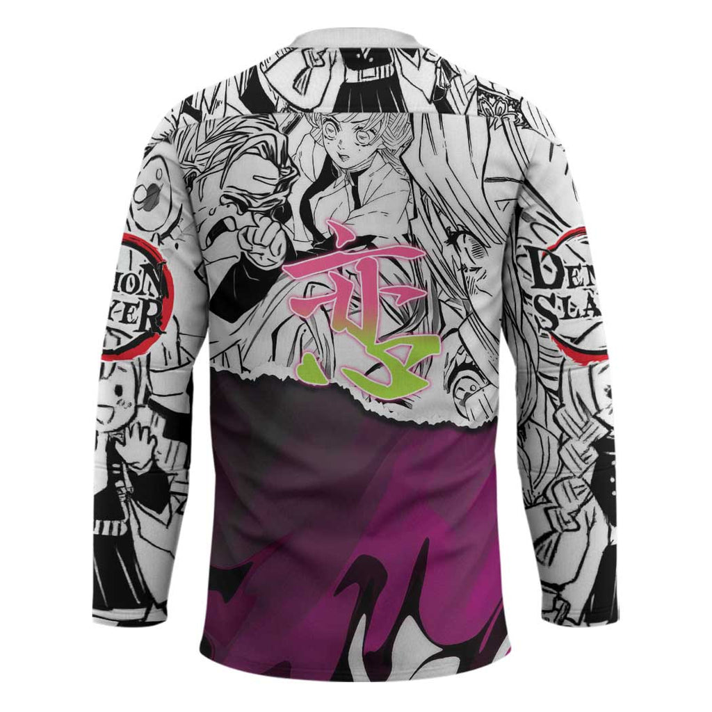 Mitsuri Kanroji Demon Slayer Manga Collage Hockey Jersey with Pink and Purple Love Hashira Aesthetic - The Mazicc