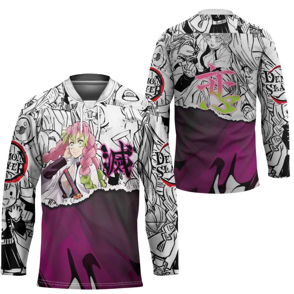 Mitsuri Kanroji Demon Slayer Manga Collage Hockey Jersey with Pink and Purple Love Hashira Aesthetic - The Mazicc