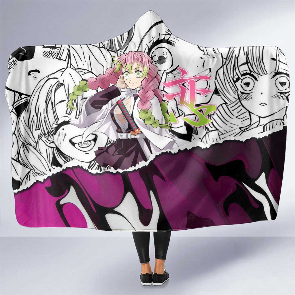 Mitsuri Kanroji Demon Slayer Manga Collage Hooded Blanket with Pink and Purple Love Hashira Aesthetic - The Mazicc