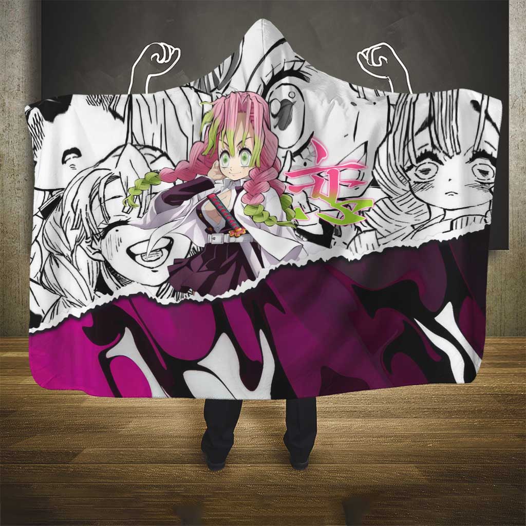 Mitsuri Kanroji Demon Slayer Manga Collage Hooded Blanket with Pink and Purple Love Hashira Aesthetic - The Mazicc