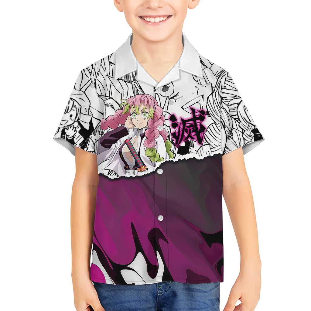 Mitsuri Kanroji Demon Slayer Manga Collage Kid Hawaiian Shirt with Pink and Purple Love Hashira Aesthetic - The Mazicc