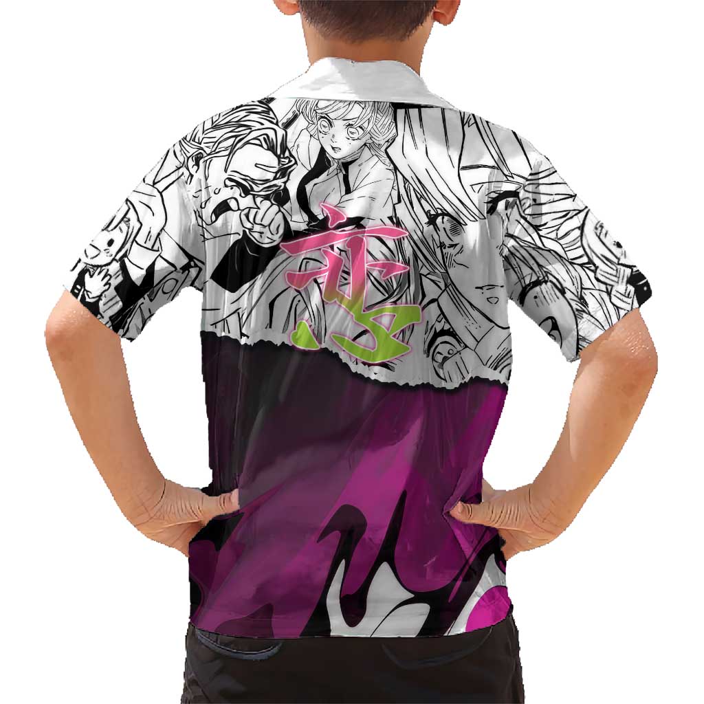 Mitsuri Kanroji Demon Slayer Manga Collage Kid Hawaiian Shirt with Pink and Purple Love Hashira Aesthetic - The Mazicc