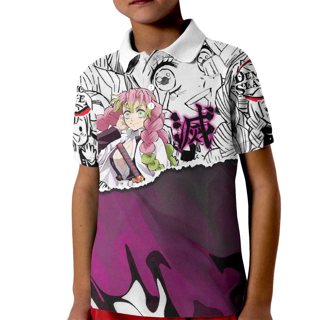 Mitsuri Kanroji Demon Slayer Manga Collage Kid Polo Shirt with Pink and Purple Love Hashira Aesthetic - The Mazicc