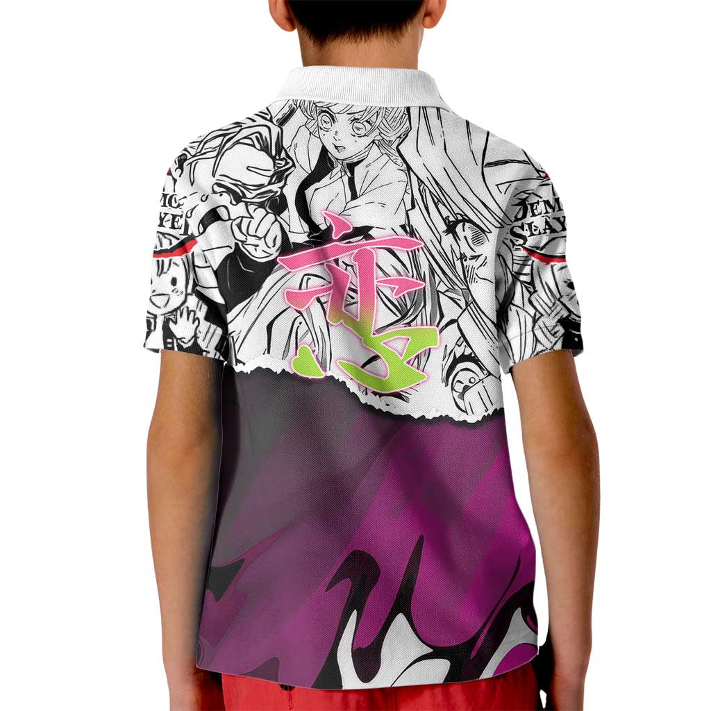 Mitsuri Kanroji Demon Slayer Manga Collage Kid Polo Shirt with Pink and Purple Love Hashira Aesthetic - The Mazicc