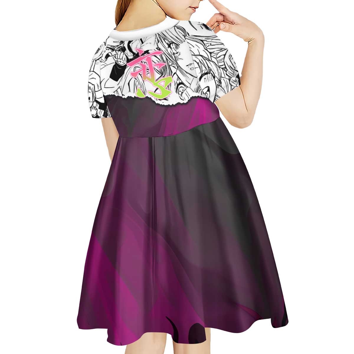 Mitsuri Kanroji Demon Slayer Manga Collage Kid Short Sleeve Dress with Pink and Purple Love Hashira Aesthetic - The Mazicc