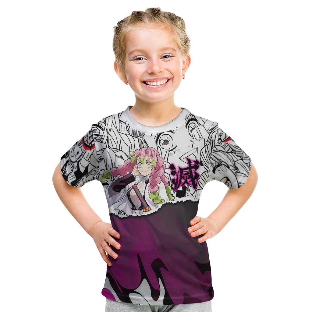 Mitsuri Kanroji Demon Slayer Manga Collage Kid T Shirt with Pink and Purple Love Hashira Aesthetic - The Mazicc