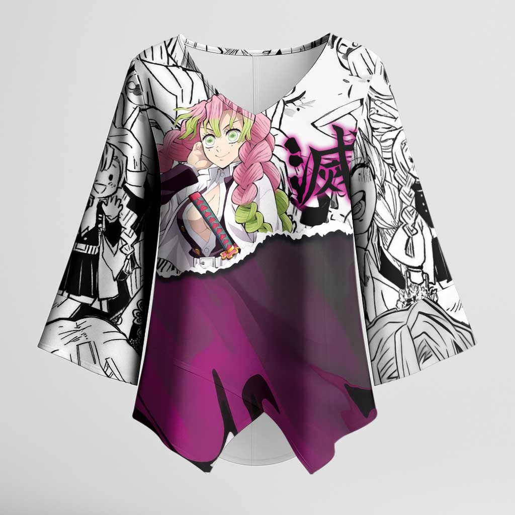 Mitsuri Kanroji Demon Slayer Manga Collage Kimono Sleeve Blouse with Pink and Purple Love Hashira Aesthetic - The Mazicc