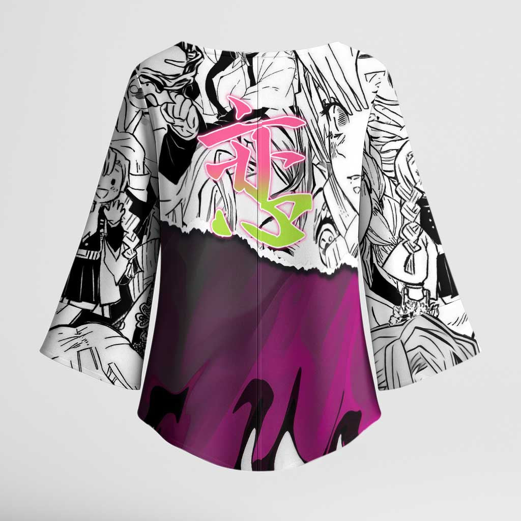 Mitsuri Kanroji Demon Slayer Manga Collage Kimono Sleeve Blouse with Pink and Purple Love Hashira Aesthetic - The Mazicc