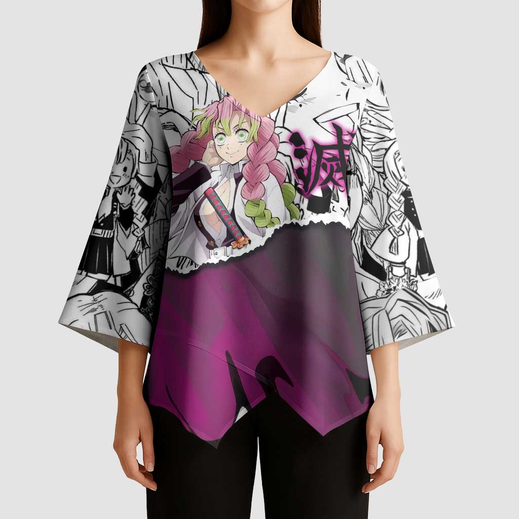 Mitsuri Kanroji Demon Slayer Manga Collage Kimono Sleeve Blouse with Pink and Purple Love Hashira Aesthetic - The Mazicc