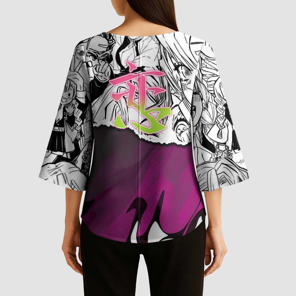 Mitsuri Kanroji Demon Slayer Manga Collage Kimono Sleeve Blouse with Pink and Purple Love Hashira Aesthetic - The Mazicc