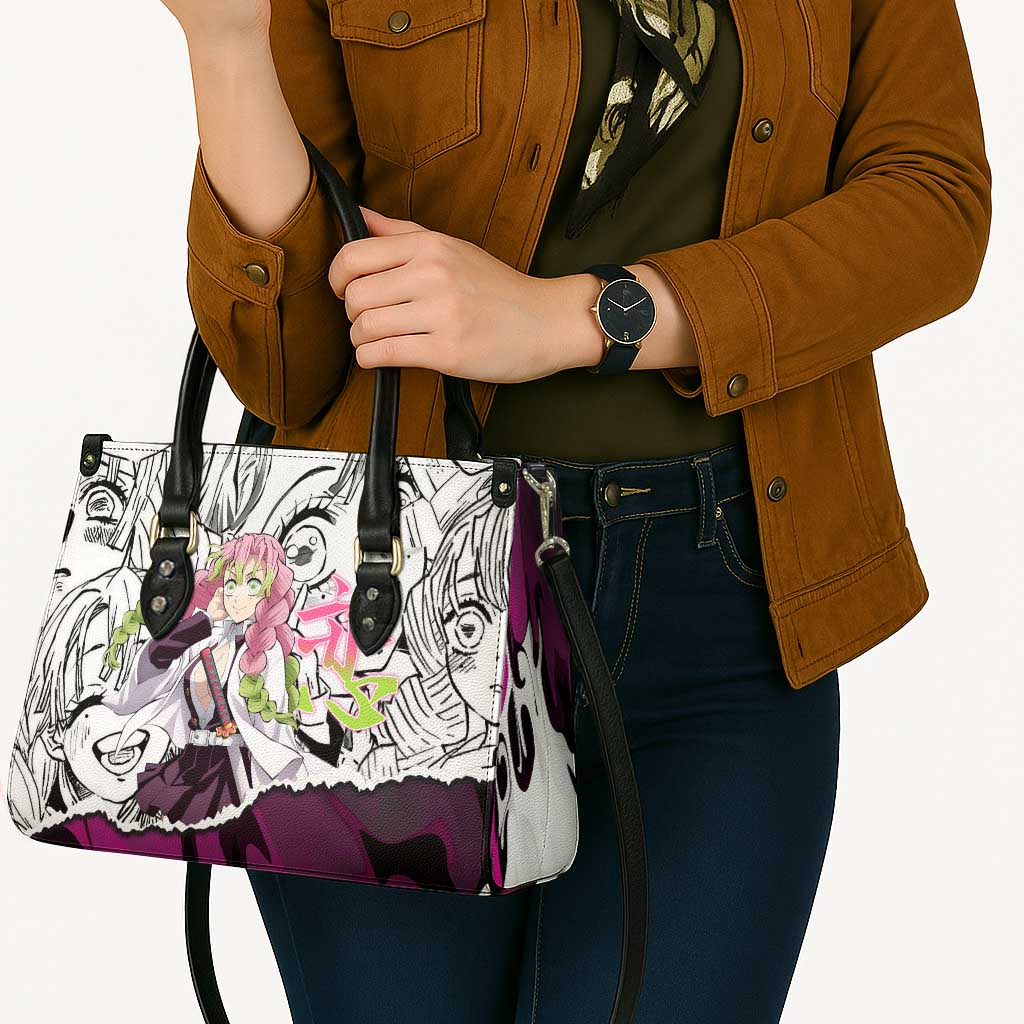 Mitsuri Kanroji Demon Slayer Manga Collage Leather Bag with Pink and Purple Love Hashira Aesthetic - The Mazicc