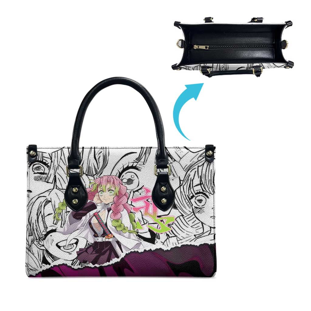 Mitsuri Kanroji Demon Slayer Manga Collage Leather Bag with Pink and Purple Love Hashira Aesthetic - The Mazicc