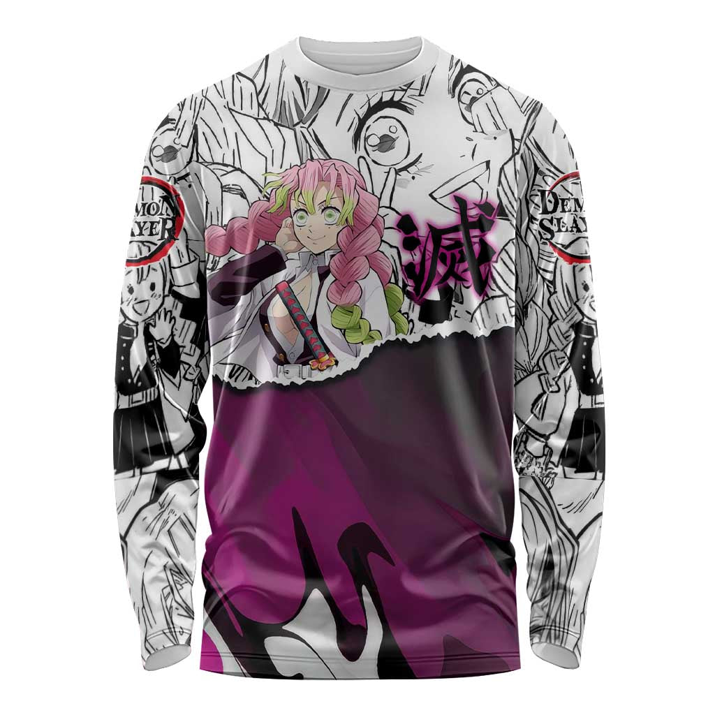 Mitsuri Kanroji Demon Slayer Manga Collage Long Sleeve Shirt with Pink and Purple Love Hashira Aesthetic - The Mazicc