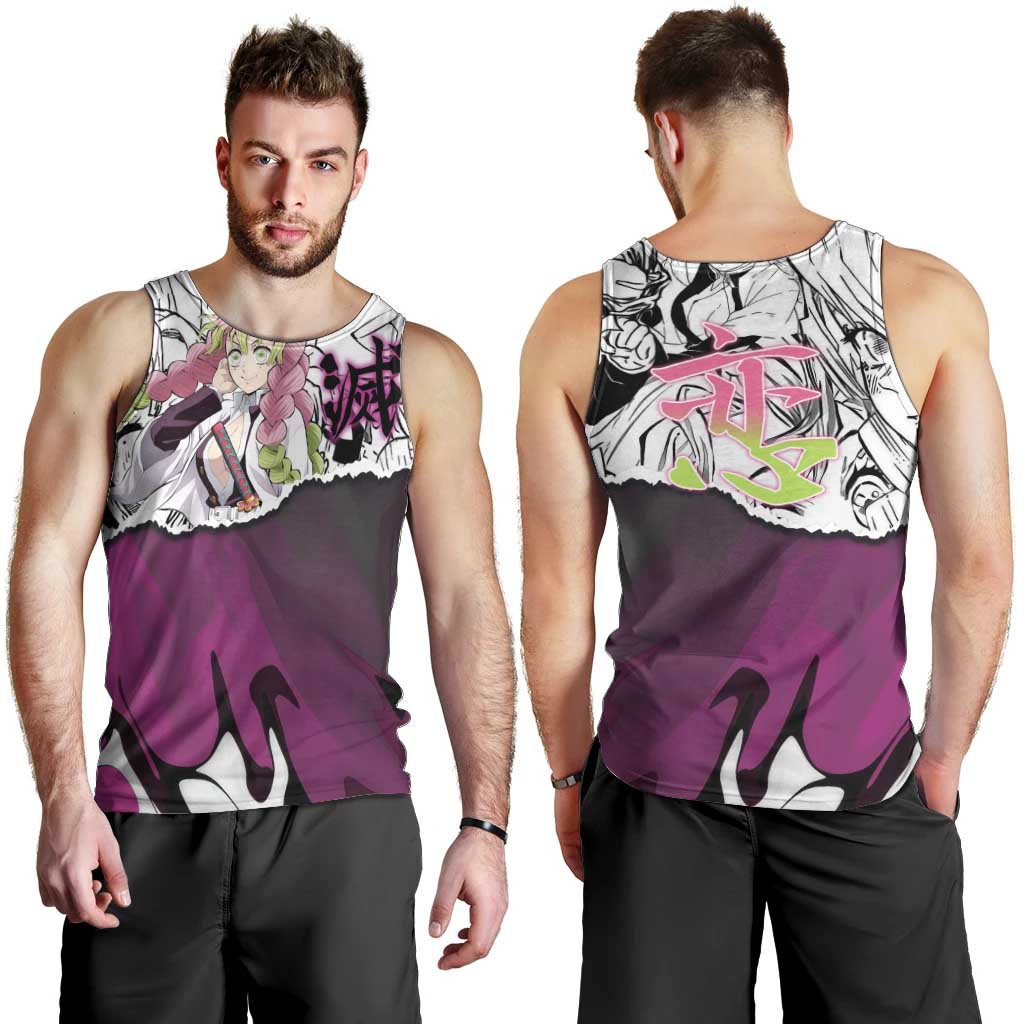 Mitsuri Kanroji Demon Slayer Manga Collage Men Tank Top with Pink and Purple Love Hashira Aesthetic - The Mazicc