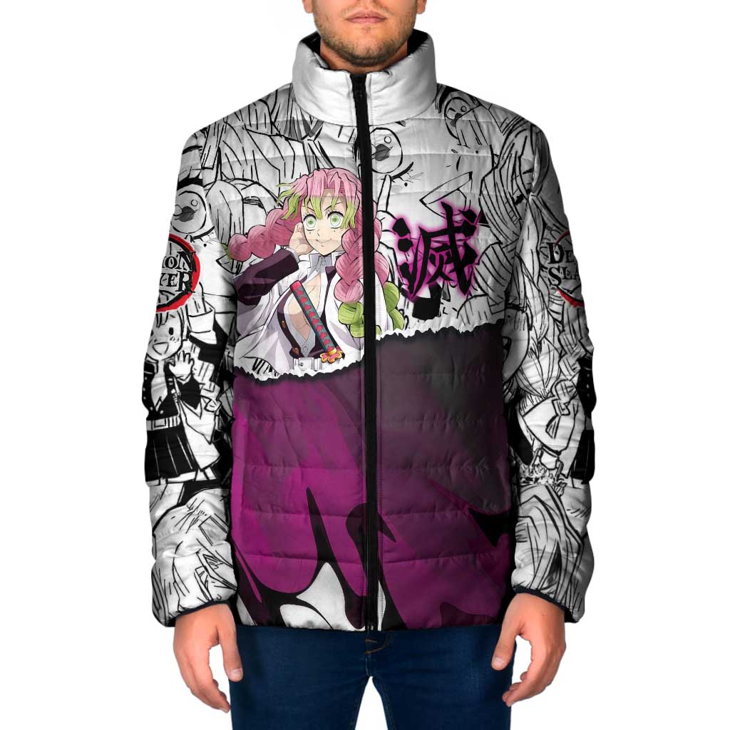 Mitsuri Kanroji Demon Slayer Manga Collage Padded Jacket with Pink and Purple Love Hashira Aesthetic - The Mazicc