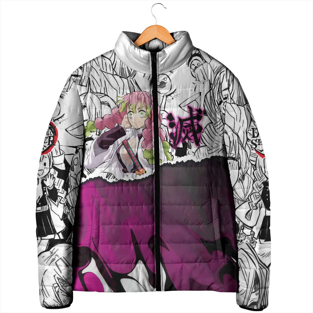 Mitsuri Kanroji Demon Slayer Manga Collage Padded Jacket with Pink and Purple Love Hashira Aesthetic - The Mazicc