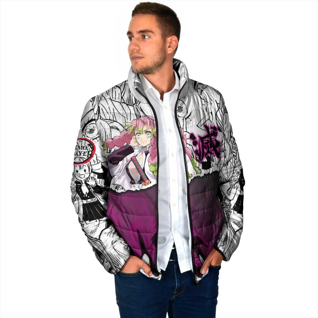 Mitsuri Kanroji Demon Slayer Manga Collage Padded Jacket with Pink and Purple Love Hashira Aesthetic - The Mazicc