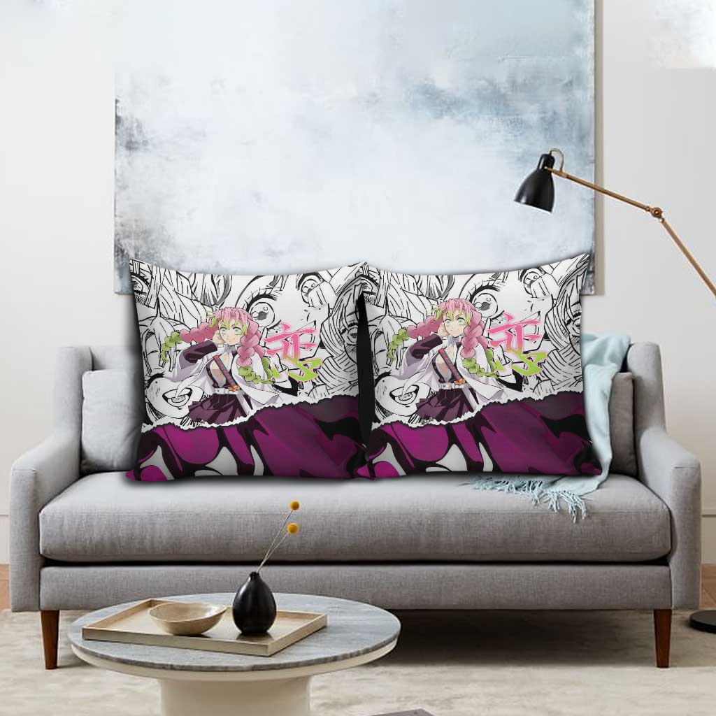 Mitsuri Kanroji Demon Slayer Manga Collage Pillow Cover with Pink and Purple Love Hashira Aesthetic - The Mazicc