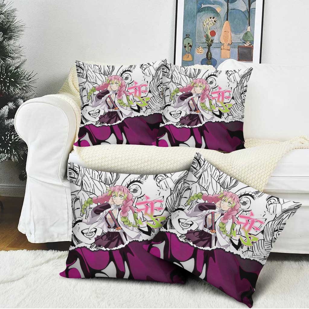 Mitsuri Kanroji Demon Slayer Manga Collage Pillow Cover with Pink and Purple Love Hashira Aesthetic - The Mazicc