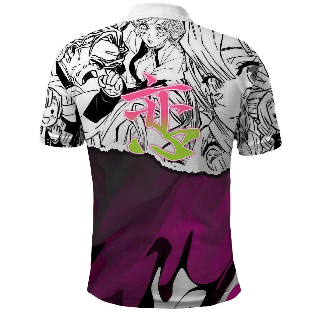 Mitsuri Kanroji Demon Slayer Manga Collage Polo Shirt with Pink and Purple Love Hashira Aesthetic - The Mazicc