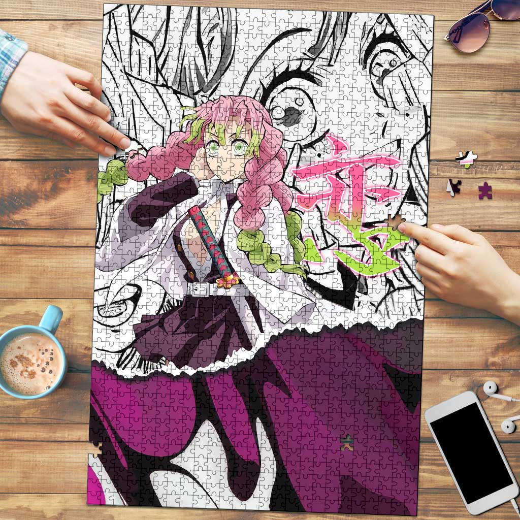 Mitsuri Kanroji Demon Slayer Manga Collage Puzzle with Pink and Purple Love Hashira Aesthetic - The Mazicc