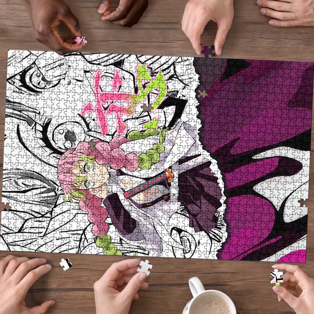 Mitsuri Kanroji Demon Slayer Manga Collage Puzzle with Pink and Purple Love Hashira Aesthetic - The Mazicc