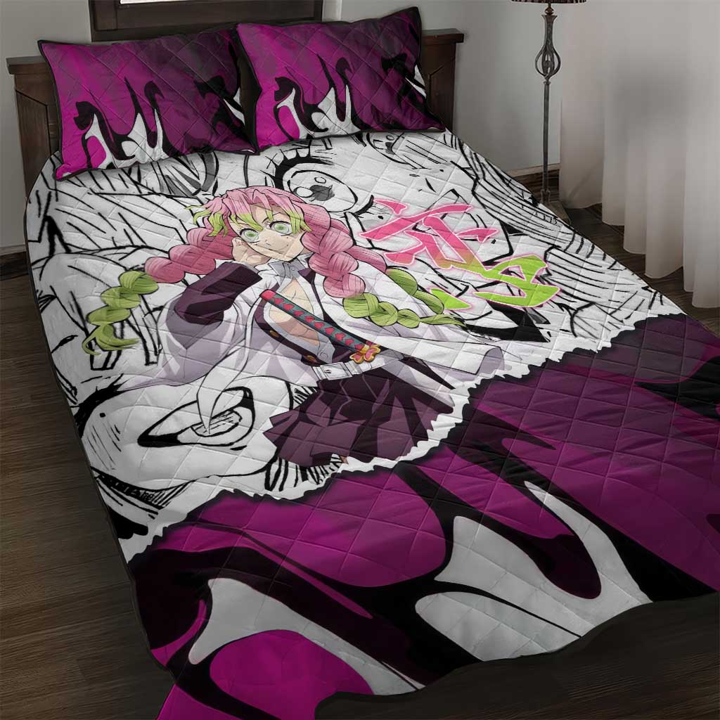 Mitsuri Kanroji Demon Slayer Manga Collage Quilt Bed Set with Pink and Purple Love Hashira Aesthetic - The Mazicc