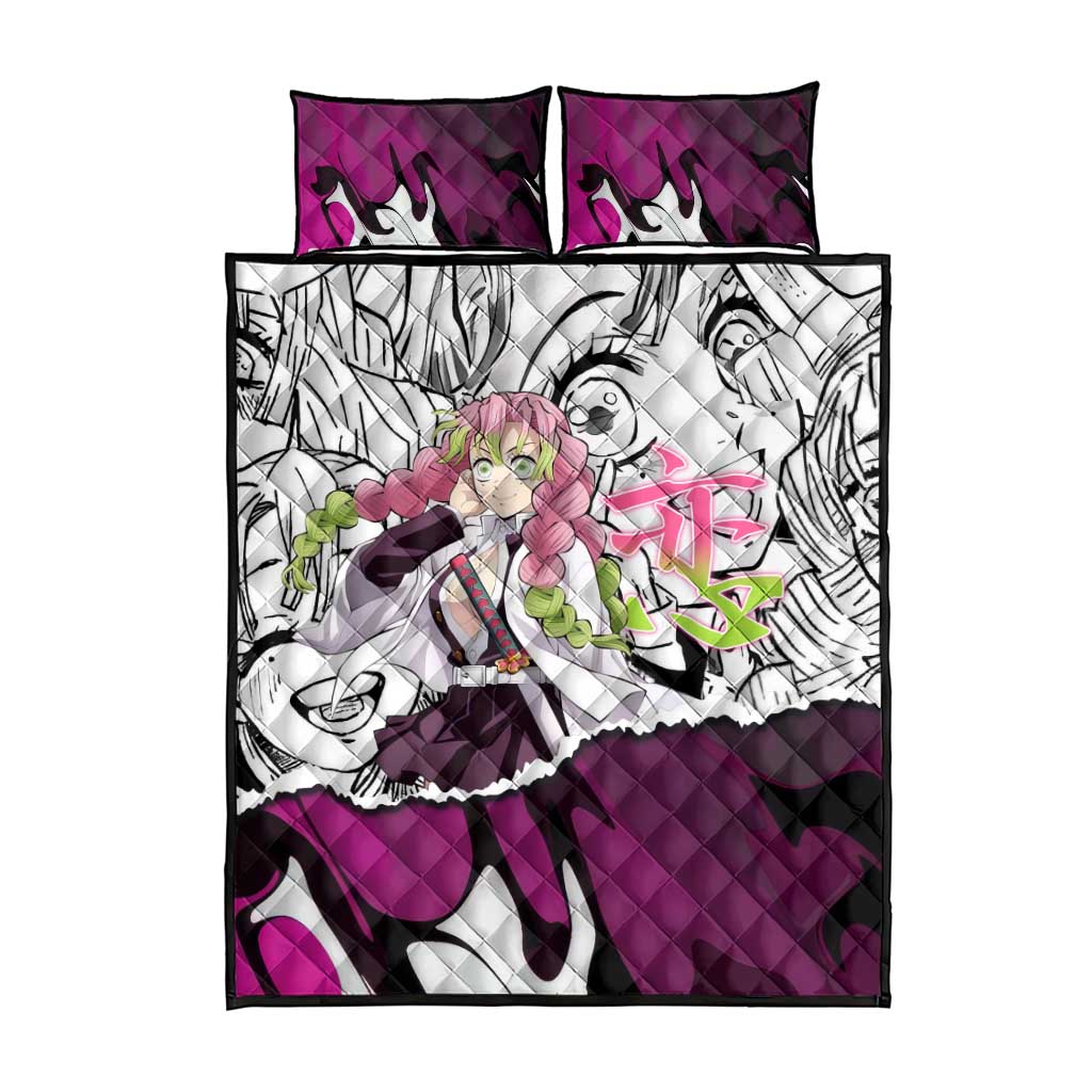 Mitsuri Kanroji Demon Slayer Manga Collage Quilt Bed Set with Pink and Purple Love Hashira Aesthetic - The Mazicc