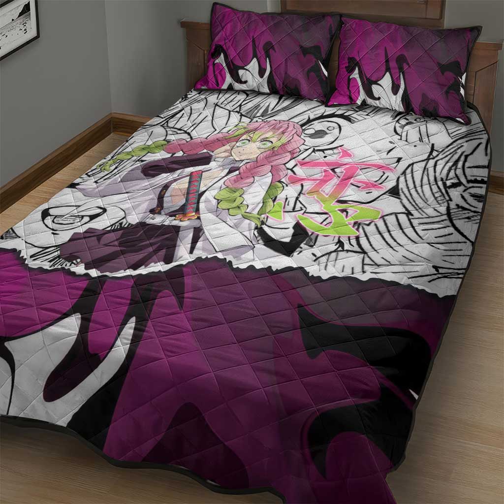 Mitsuri Kanroji Demon Slayer Manga Collage Quilt Bed Set with Pink and Purple Love Hashira Aesthetic - The Mazicc