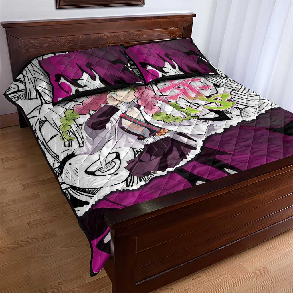 Mitsuri Kanroji Demon Slayer Manga Collage Quilt Bed Set with Pink and Purple Love Hashira Aesthetic - The Mazicc