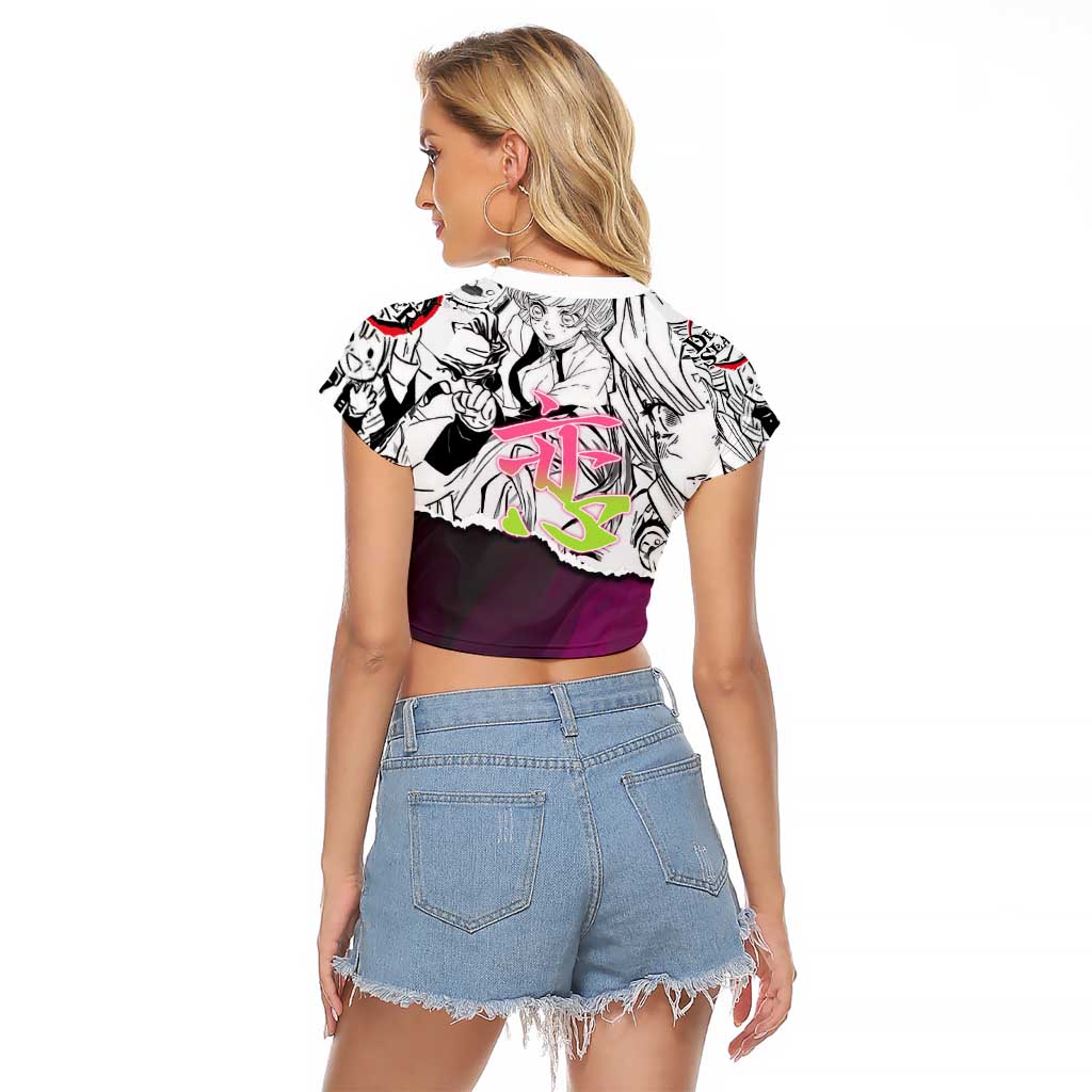 Mitsuri Kanroji Demon Slayer Manga Collage Raglan Cropped T Shirt with Pink and Purple Love Hashira Aesthetic - The Mazicc