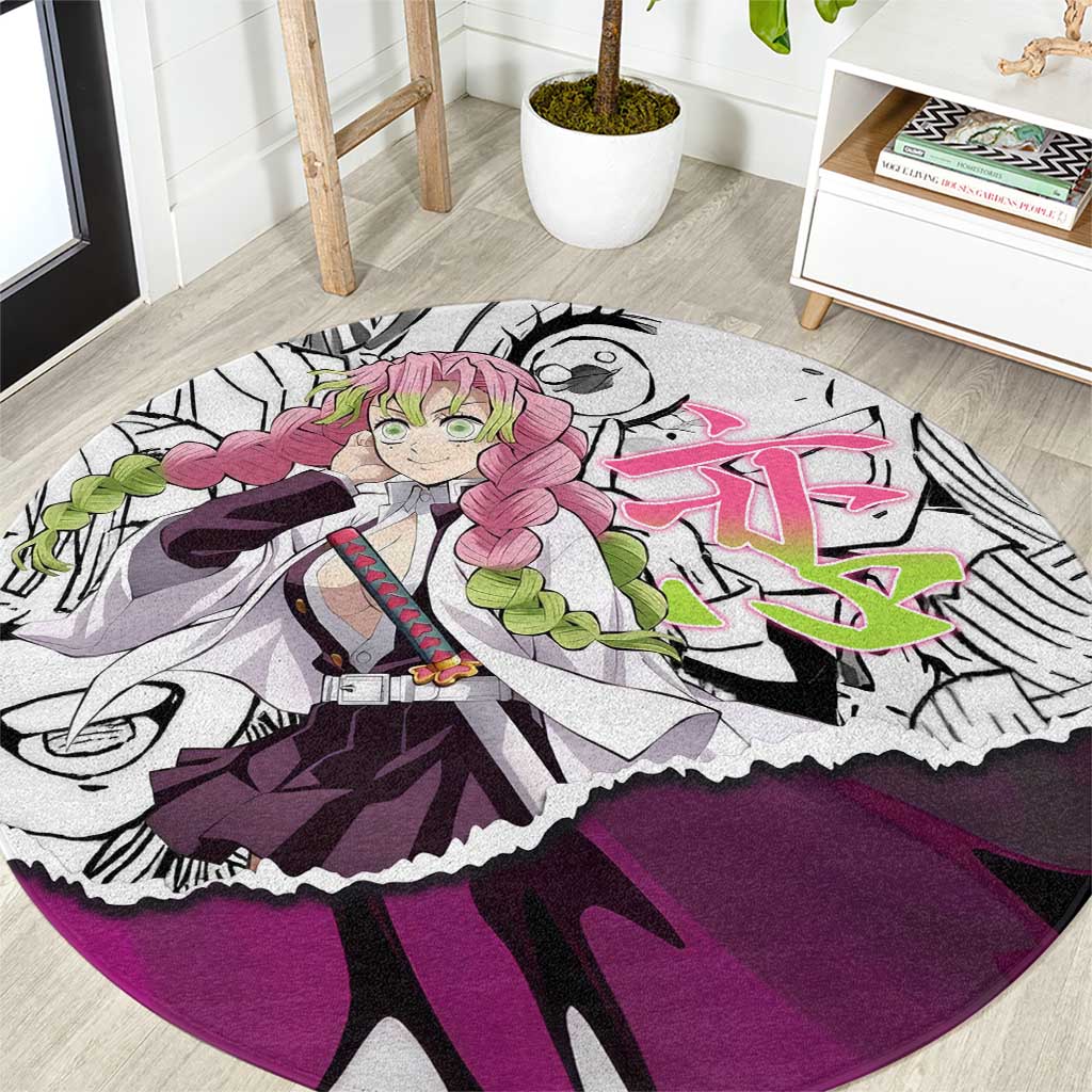Mitsuri Kanroji Demon Slayer Manga Collage Round Carpet with Pink and Purple Love Hashira Aesthetic - The Mazicc