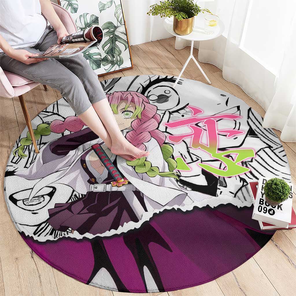 Mitsuri Kanroji Demon Slayer Manga Collage Round Carpet with Pink and Purple Love Hashira Aesthetic - The Mazicc